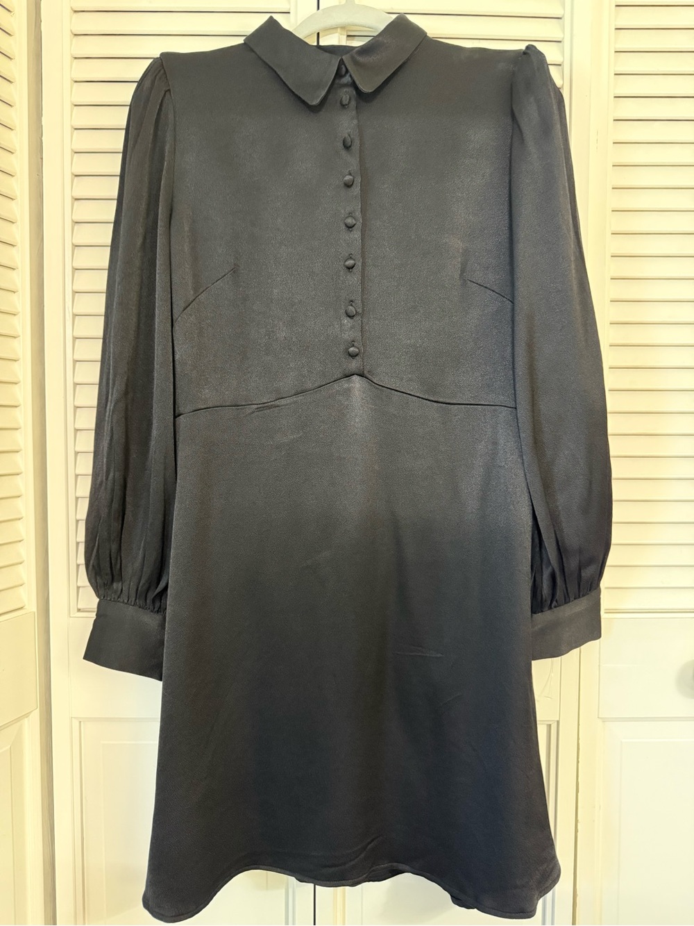 & Other Stories Black Satin Viscose Collared Button Front A-Line Dress 10